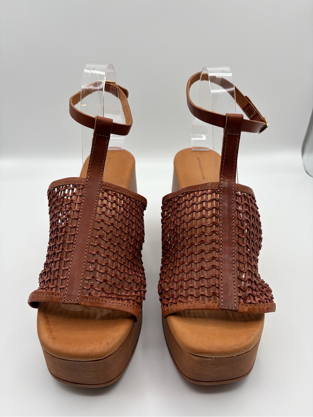 Anthropologie Netted Leather Wedge Sandals Cedar EU 41
